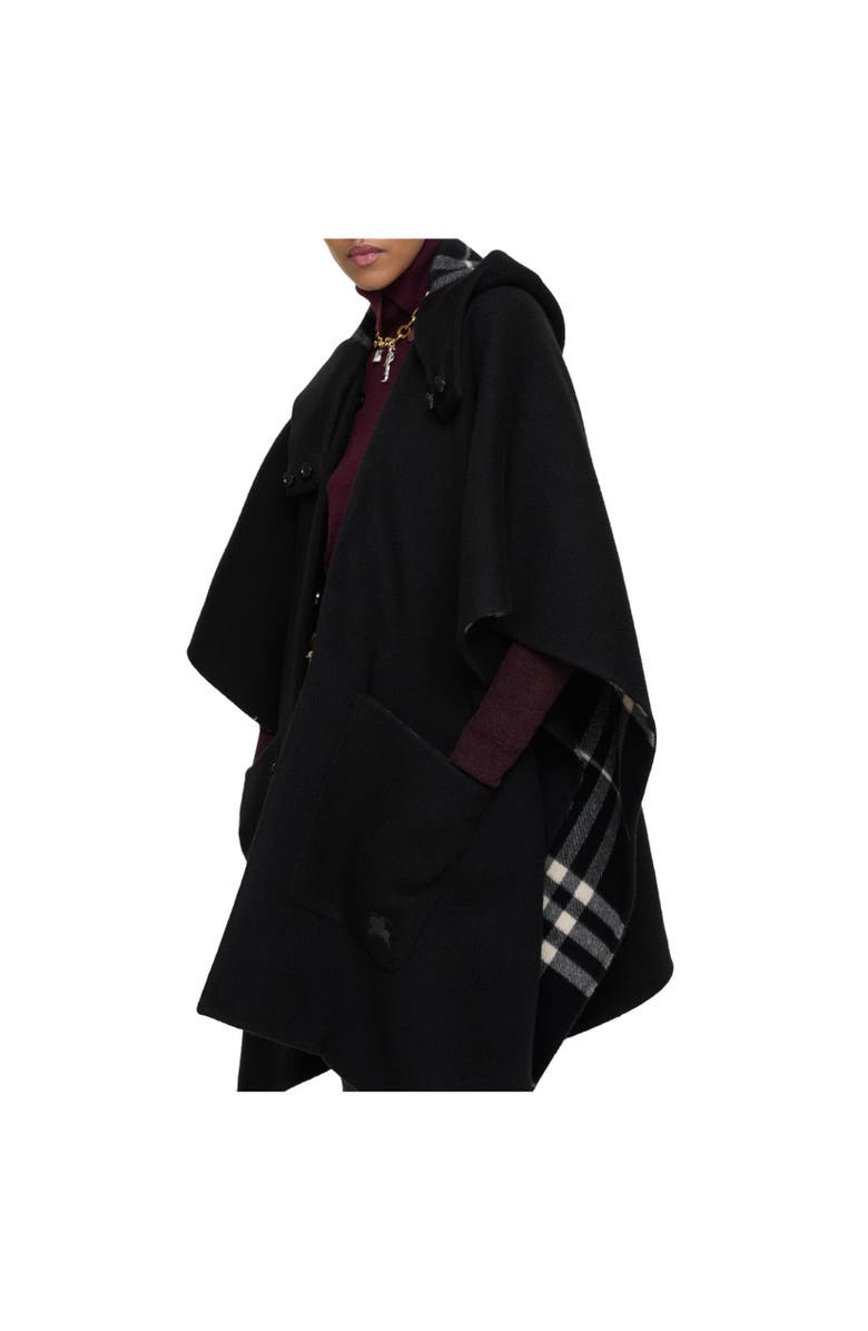Burberry Reversible Shearling Trim Check Cashmere Cape, Alternate, color, Black/Calico Beige