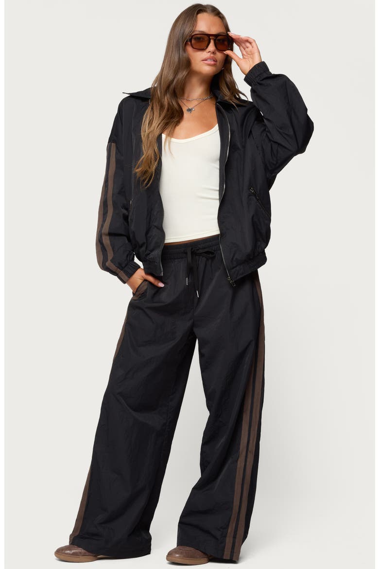 Kieran Stripe Nylon Track Pants, Alternate, color, BLACK