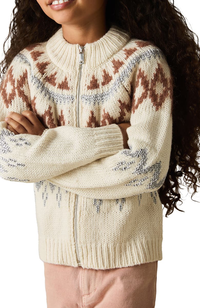Reiss Kids' Ella Jr. Fair Isle Cardigan, Alternate, color, Cream