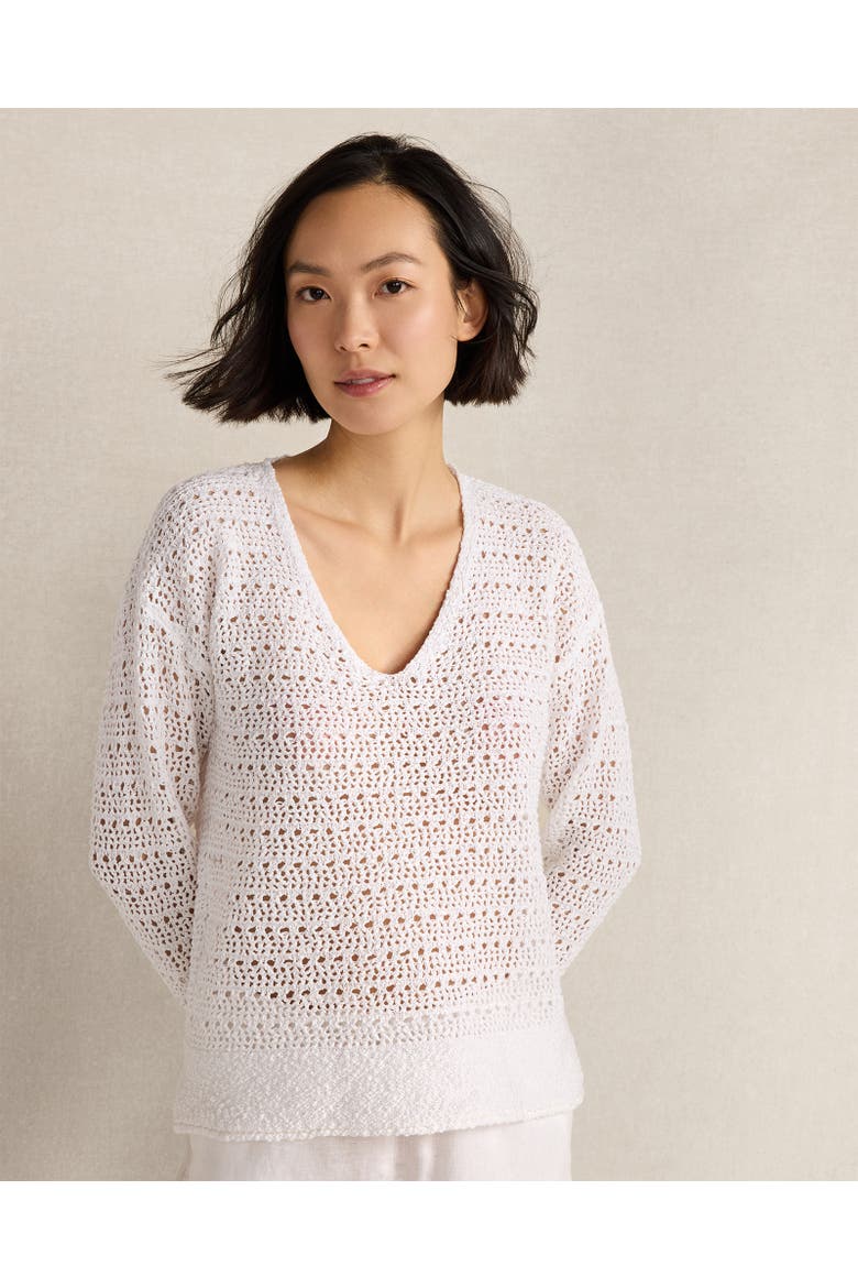 Textured Cotton V-Neck Sweater, Main, color, White