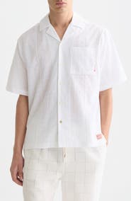 Scotch & Soda Windowpane Relaxed Fit Short Sleeve Button-Up Shirt