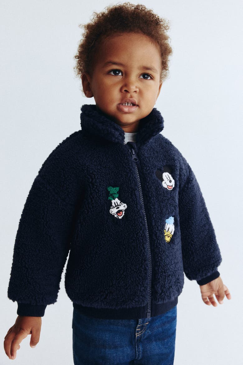 Embroidery-detail Teddy Jacket, Main, color, Navy blue/Mickey Mouse