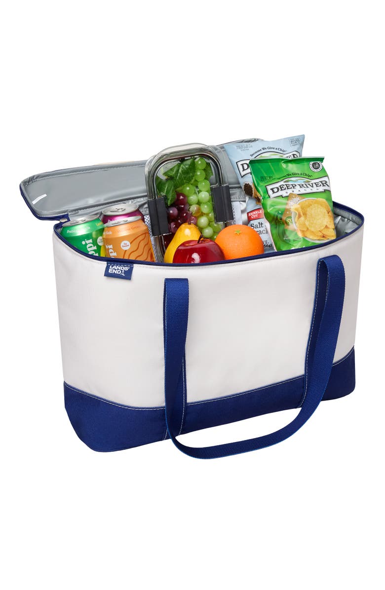 Lands' End Rectangular Large Cooler Bag Insulated 8 Gal, Canvas Soft Cooler with Tote Handles and Zip Closure, Alternate, color, Navy