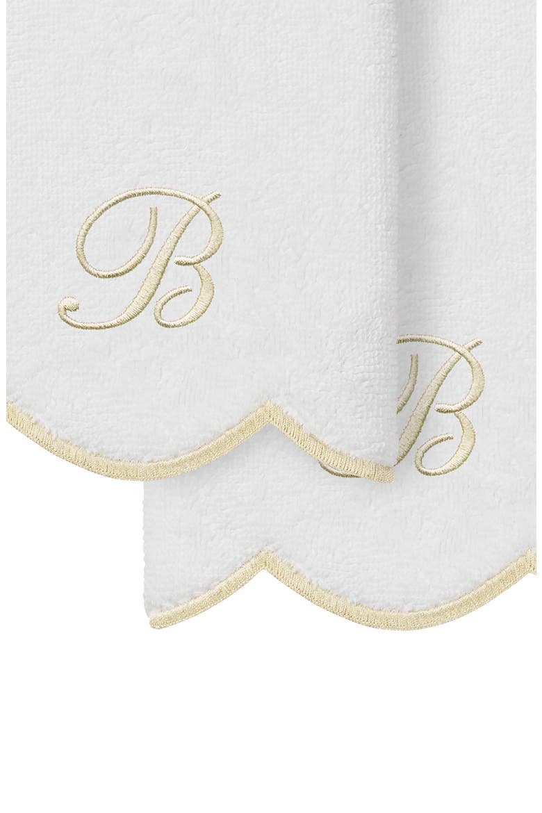 Adornia Scalloped Set of 2 Initial Washcloths, Alternate, color, WHITE/ BEIGE B