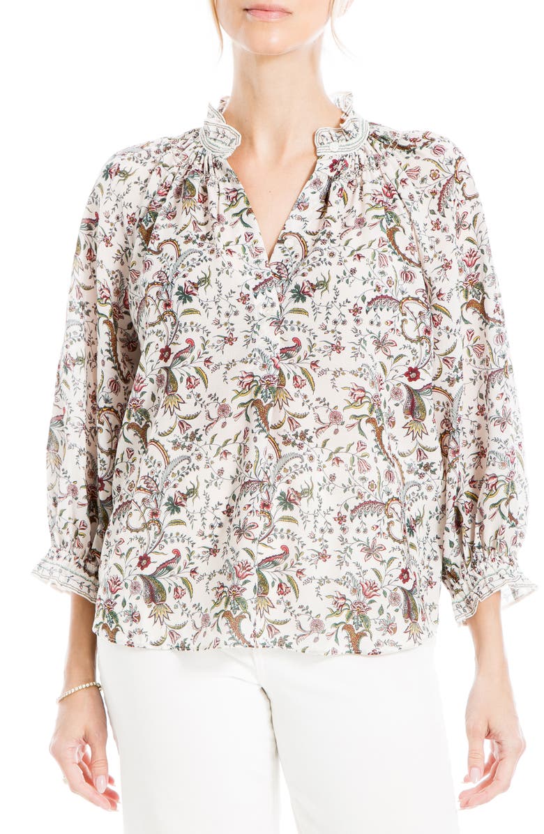 MAX STUDIO Ruffle Collar Puff Shoulder Top, Alternate, color, Wavy Branch Pnl