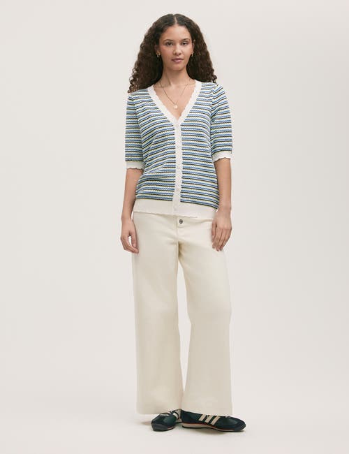Finery London Willa Short Sleeve Striped Cardigan In Blue