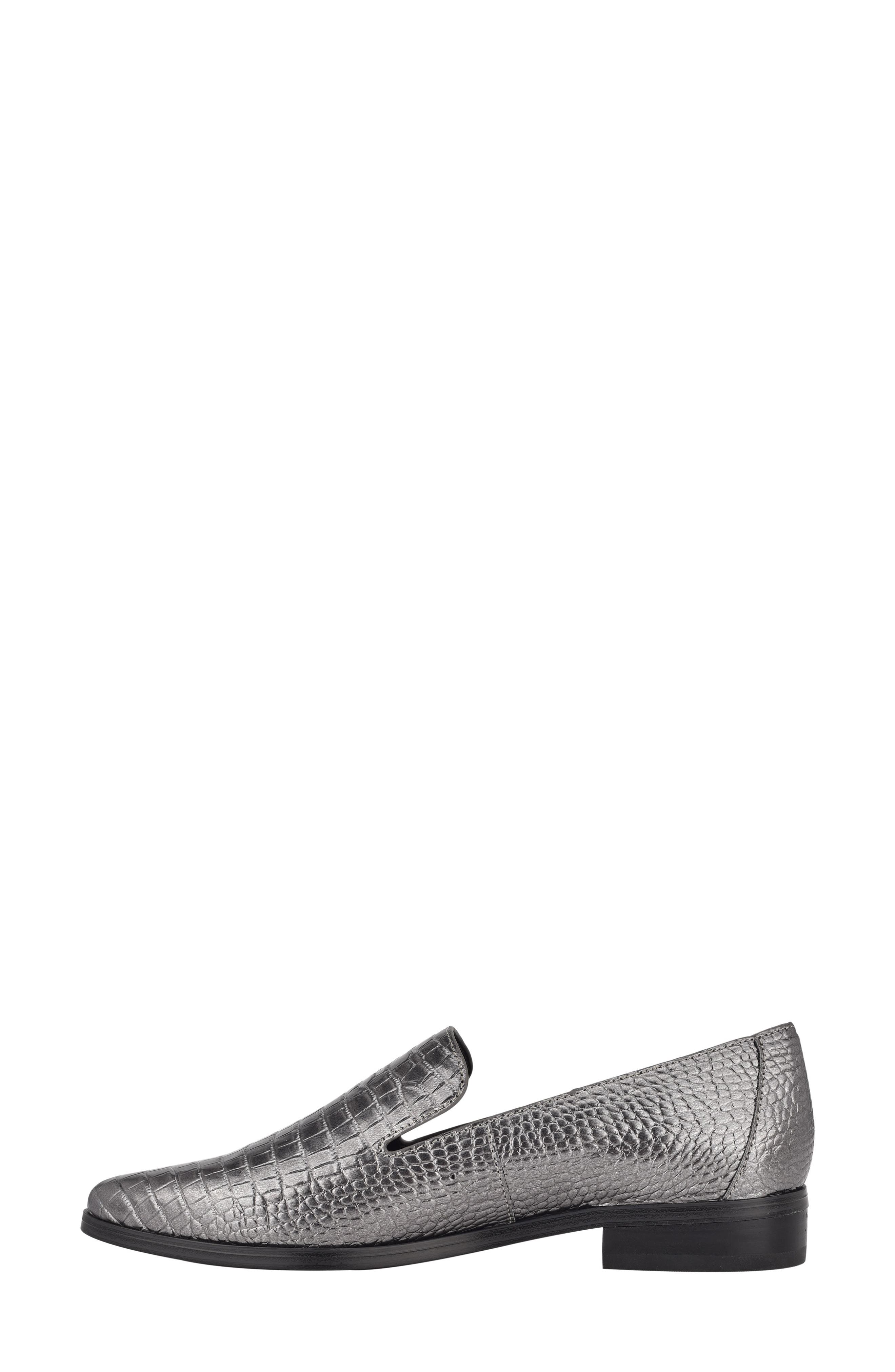 Zolee Croc Embossed Faux Leather Loafer, Alternate, color, PEWTER METALLIC CROCO