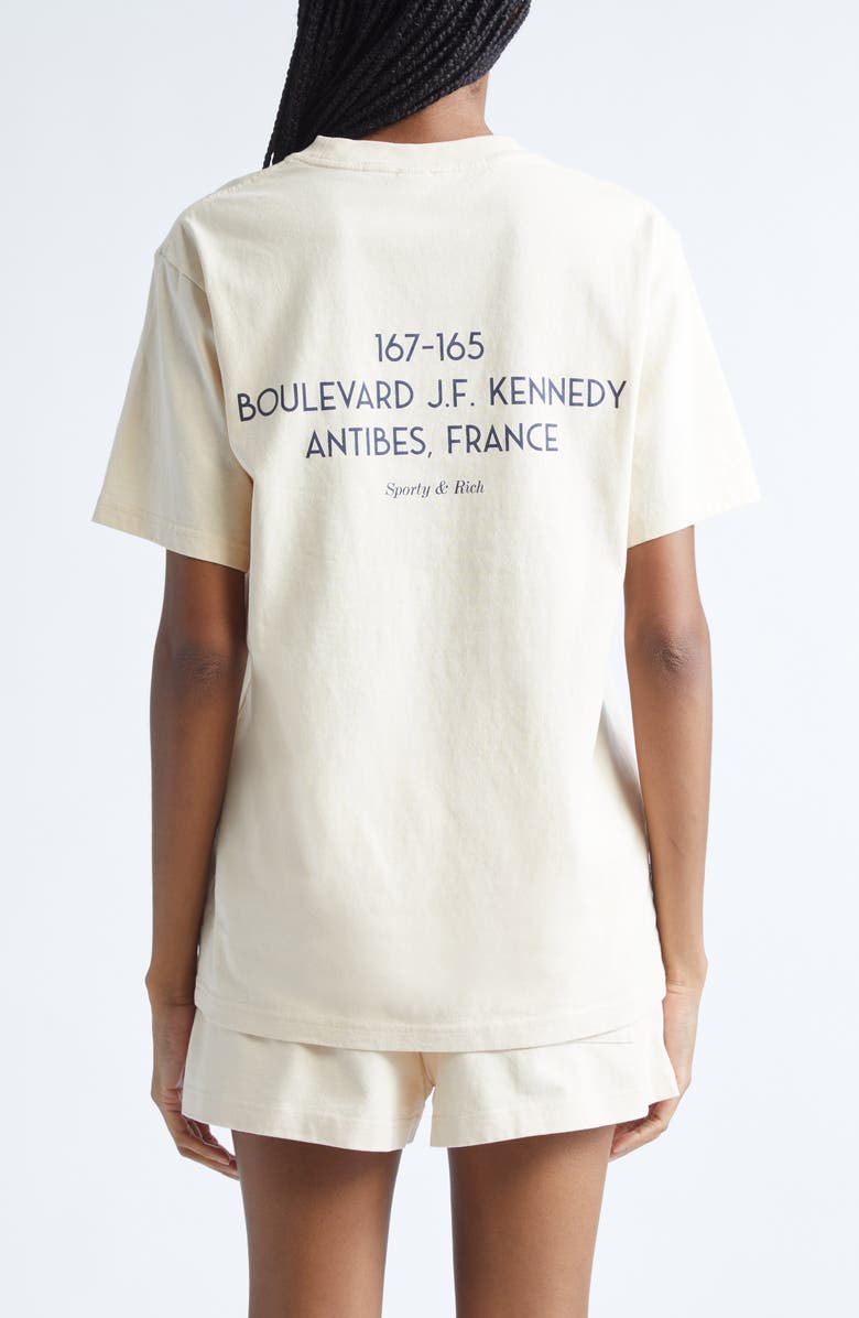 Sporty & Rich Kennedy Crest Cotton Graphic T-Shirt, Alternate, color, Cream