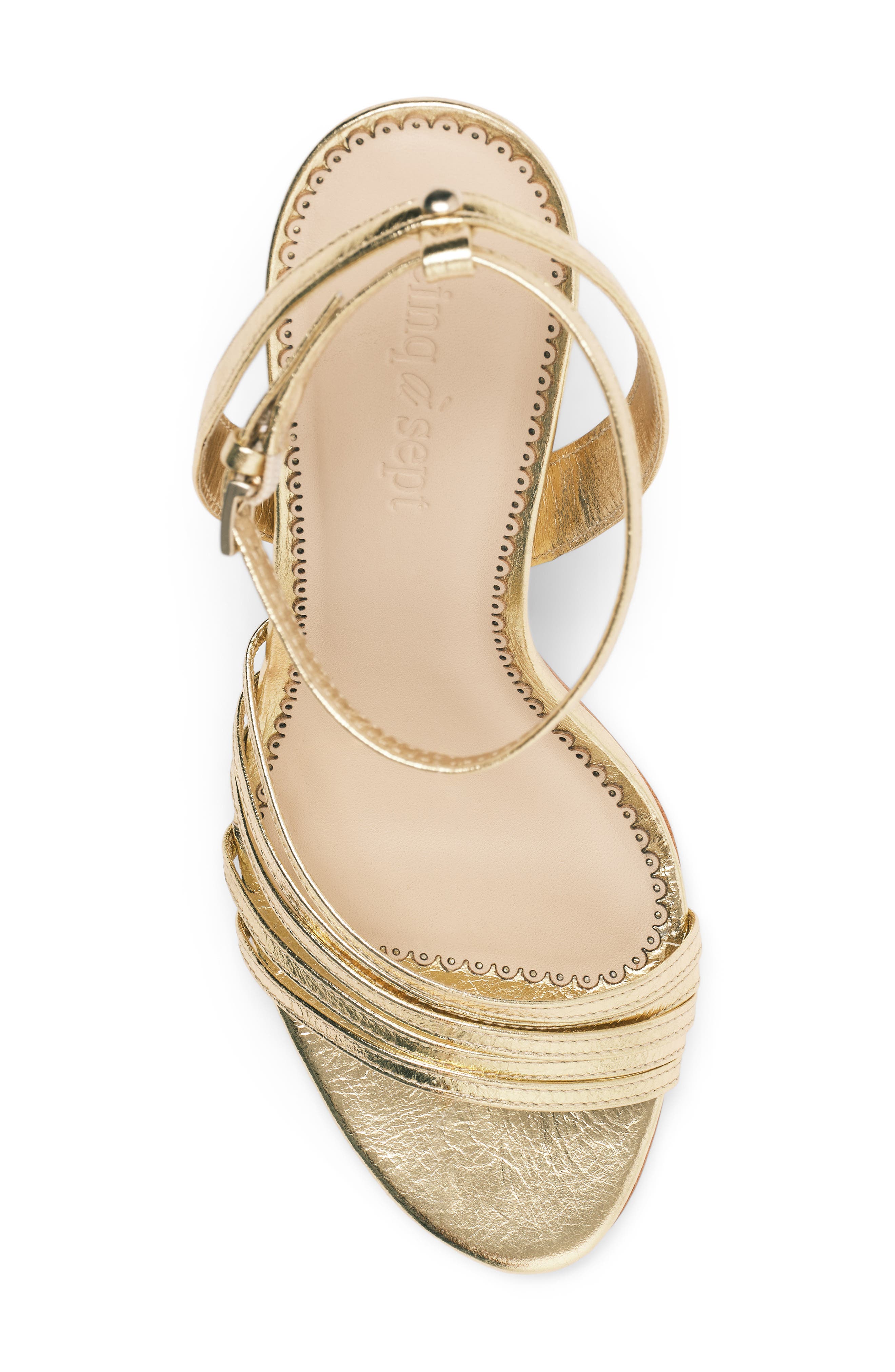 Jackie Metallic Leather Strappy Sandal, Alternate, color, GOLD