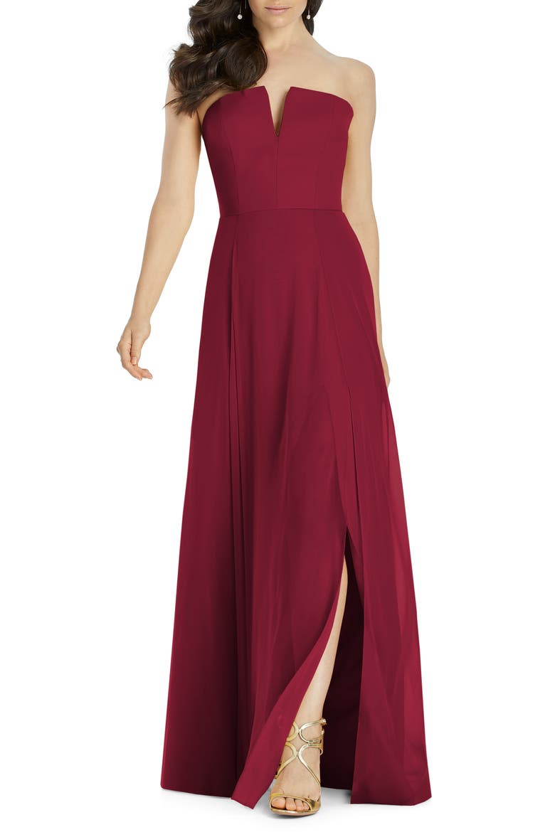 Strapless Chiffon A-Line Gown, Main, color, BURGUNDY