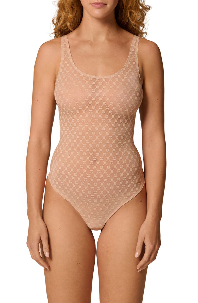 Simone Perele Plume Embroidered Bodysuit, Main, color, Peau Rose