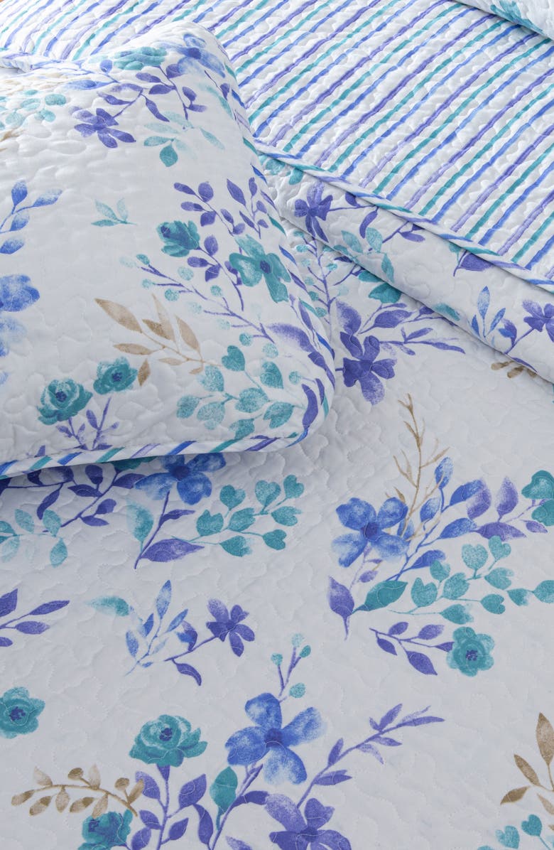 Woven & Weft Blue Floral Spring Reversible Microfiber Quilt Set, Alternate, color, Bouquet
