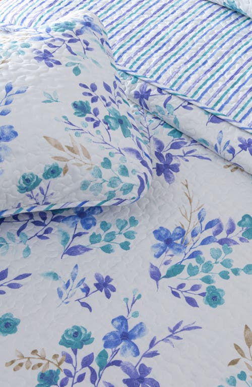 Woven & Weft Blue Floral Spring Reversible Microfiber Quilt Set In Pink