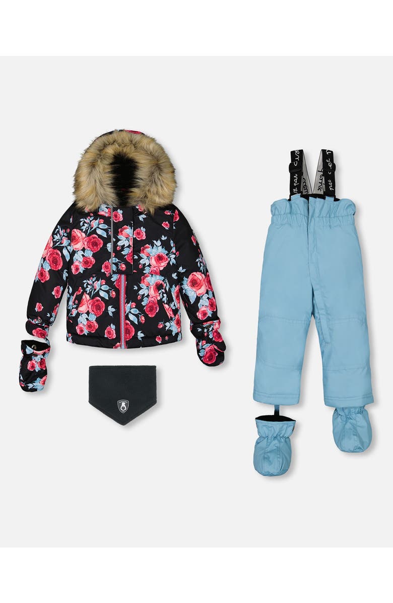 Deux par Deux Baby Girl's Two Piece Baby Snowsuit Air Blue Printed Roses, Main, color,