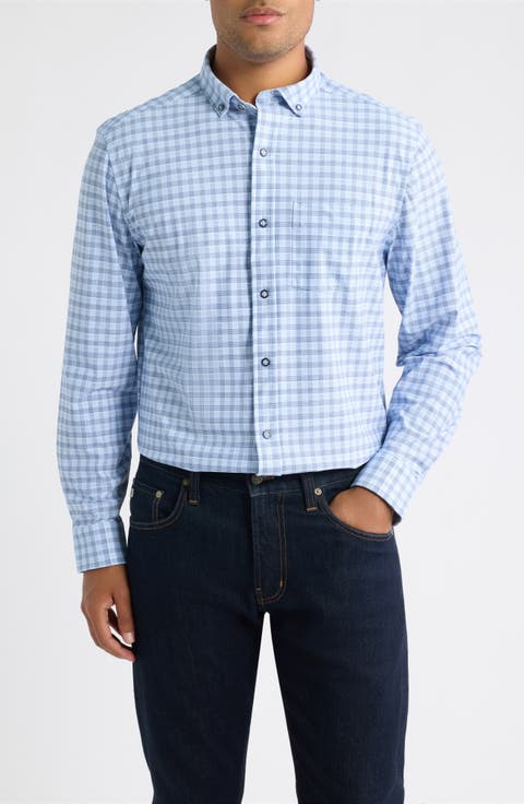 XC+™ Motion Gingham Check Knit Button-Up Shirt