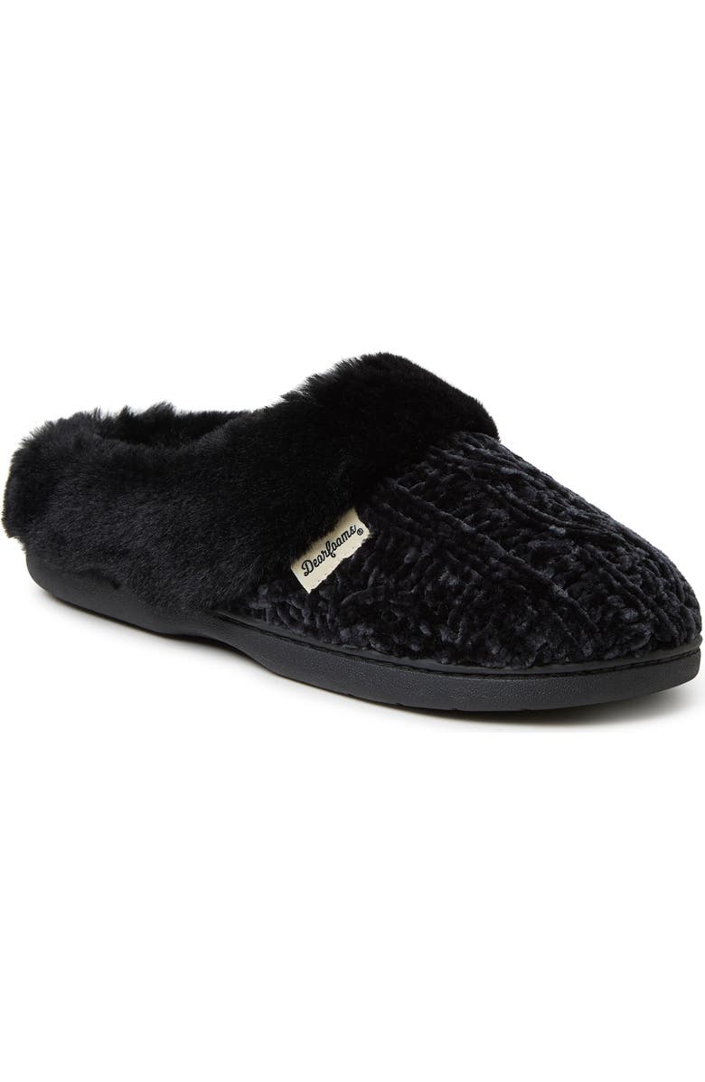DEARFOAMS Claire Cable Knit Chenille Clog Slipper, Main, color, Black