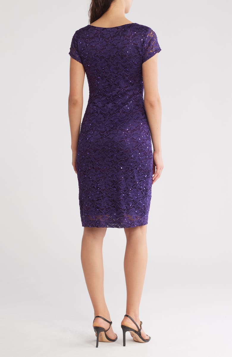 Connected Apparel Sweetheart Neck Sequin Lace Cocktail Dress, Alternate, color, Eggplant