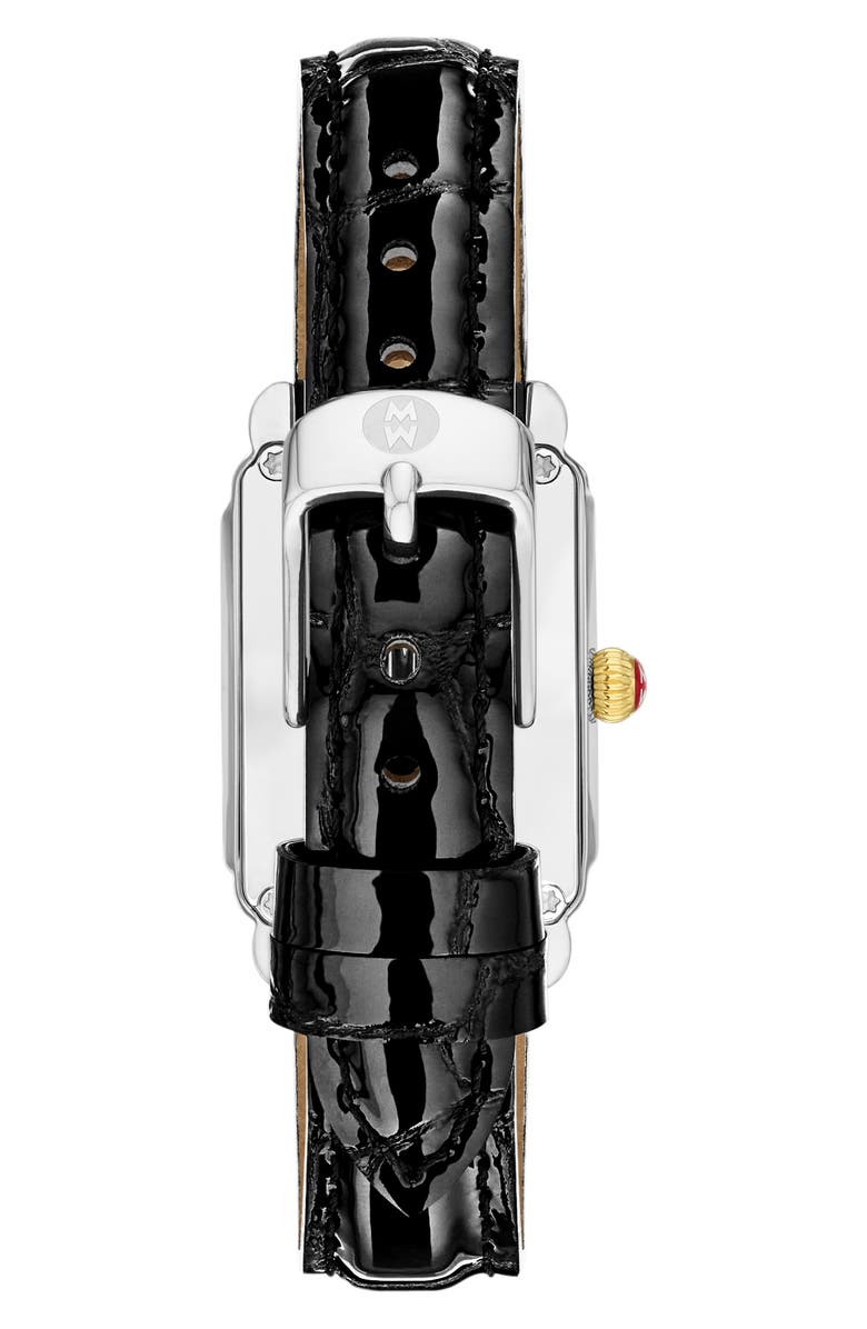 MICHELE Deco Park Two-Tone Leather Strap Watch, 23mm x 29mm, Alternate, color, Black/ Two Tone