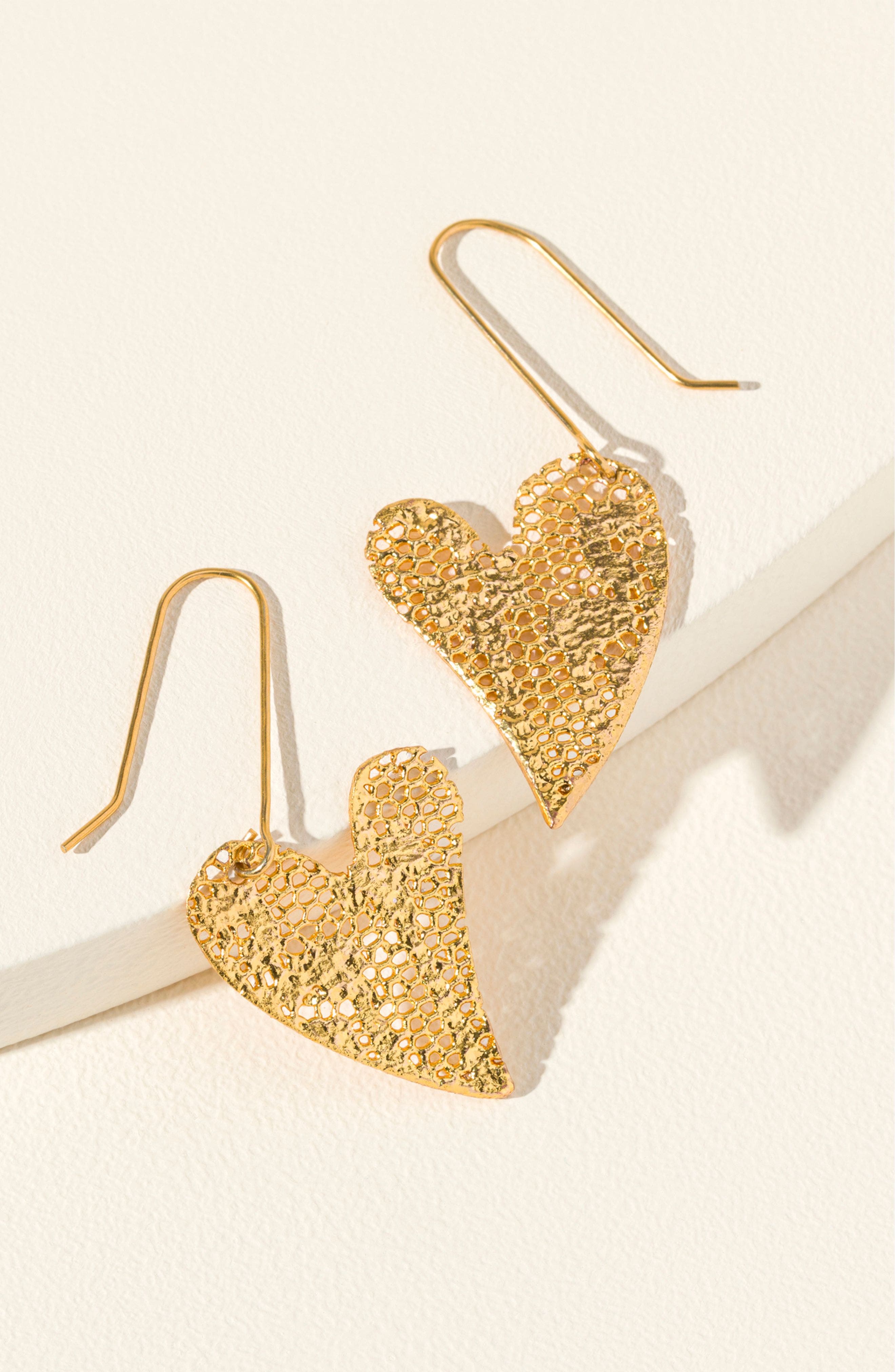 Uncommon Goods Mini Gold Dipped Lace Heart Earrings | Nordstrom