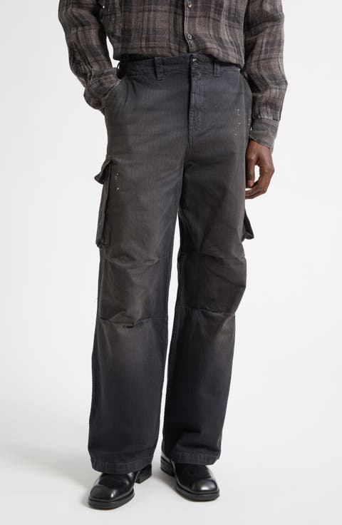 Mount Paint Splattered Cotton Herringbone Cargo Pants