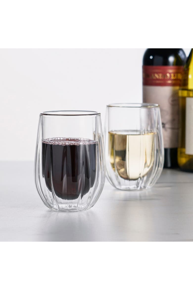 Double Walled Stemless Wine Glasses Set of 2, Alternate, color, Clear