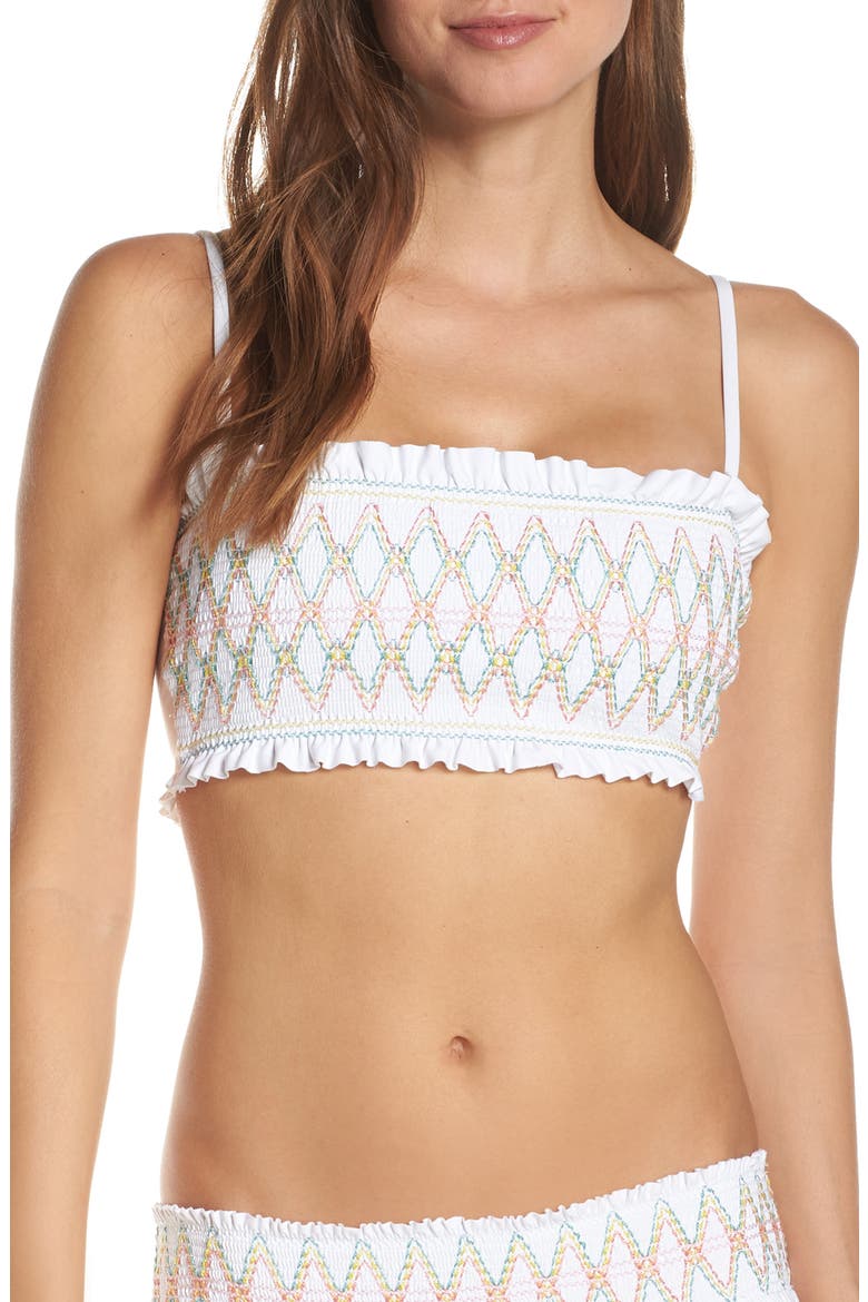 Double Take Smocked Bikini Top, Main, color, WHITE