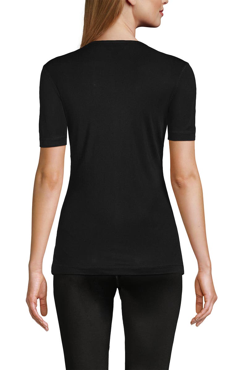 Lands' End Womens' Silk Interlock Short Sleeve Crewneck Long Underwear Thermal Baselayer Top, Alternate, color, Black