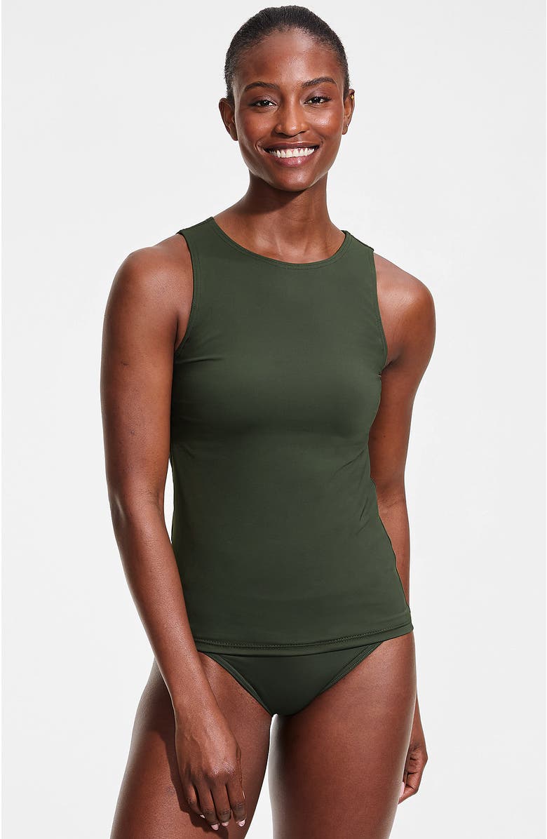 Lands' End D-Cup High Neck UPF 50 Sun Protection Modest Tankini Swimsuit Top, Main, color, Rich Olive Green