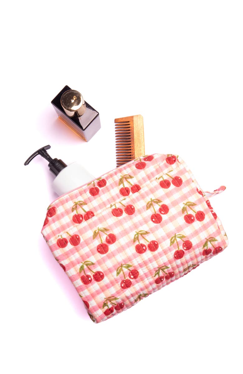 Inner Child Cherry Makeup Bag in Blockprint, Main, color, Red Gingham - Large