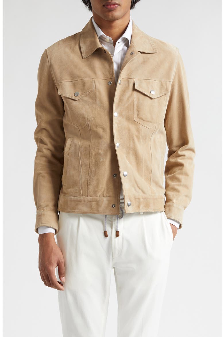 Suede Trucker Jacket, Main, color, CAMEL