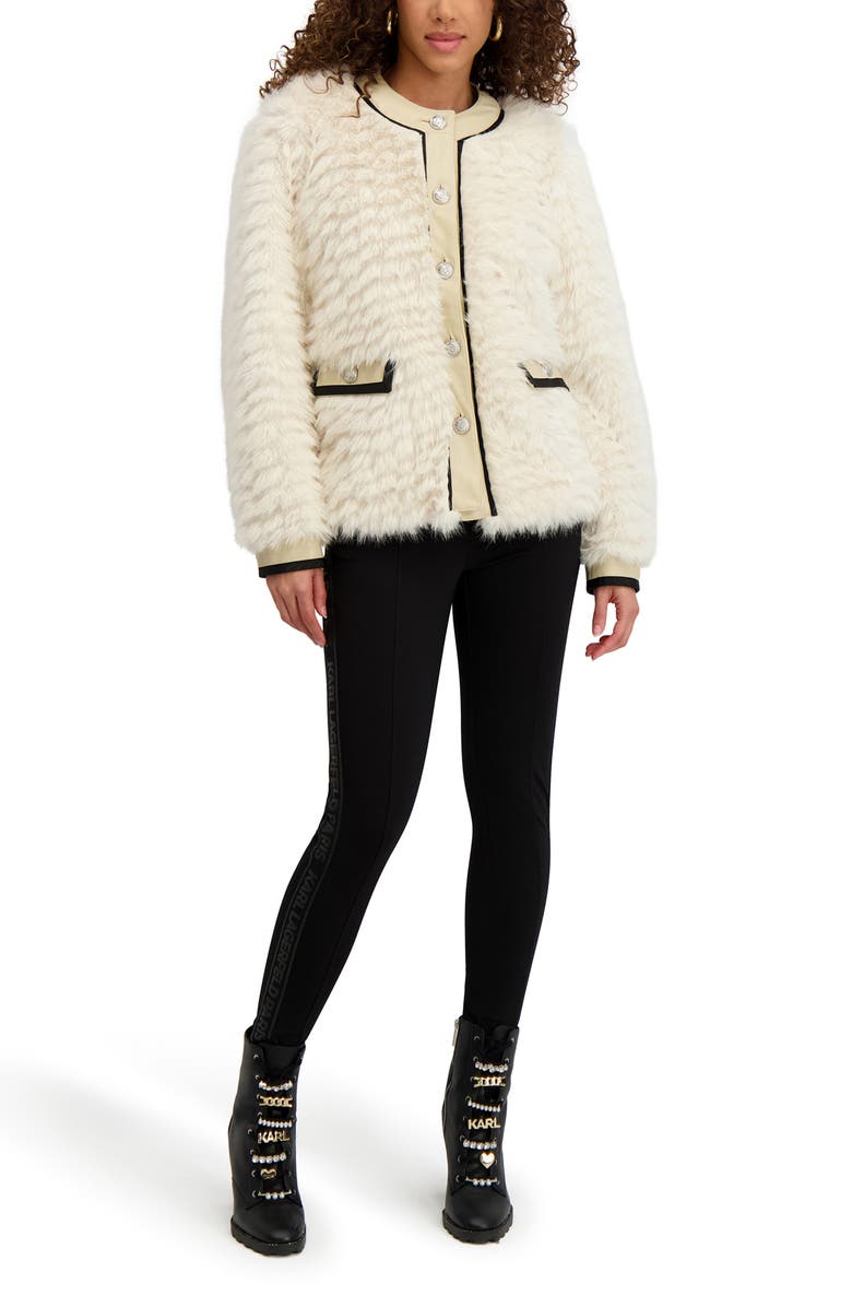 KARL LAGERFELD PARIS Collarless Faux Fur Jacket, Alternate, color, Oyster