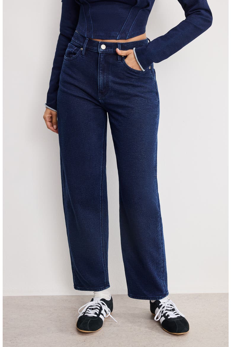 Jeanius Barrel Leg Faux Denim Terry Sweatpants, Alternate, color, INDIGO1029
