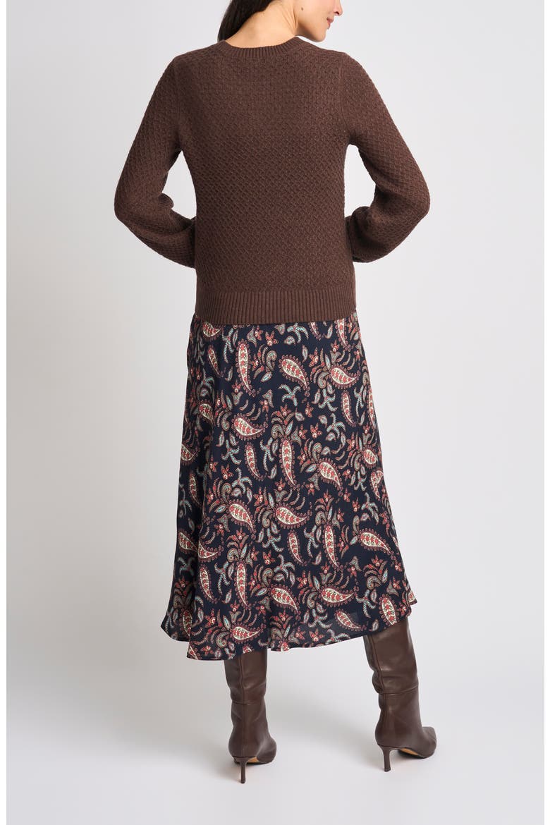 Honeycomb Stitch Puff Sleeve Sweater, Alternate, color, CHARCOAL BROWN