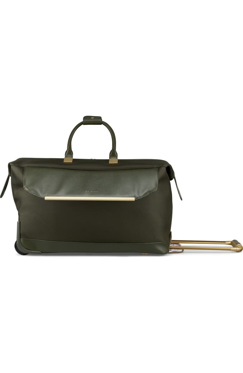 Ted Baker London Albany Softside Rolling Leather & Twill Weekend Bag, Main, color,