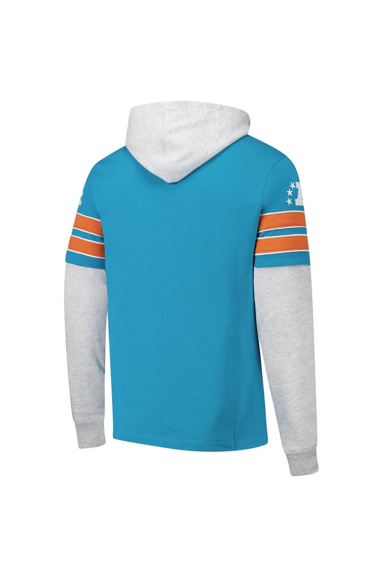 Men's '47 Aqua Miami Dolphins  Throwback Double Header Blitz Cornerback Pullover Hoodie, Alternate, color, Aqua