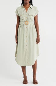 ZOE AND CLAIRE Belted Short Sleeve Shirtdress