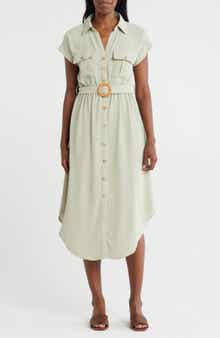 ZOE AND CLAIRE Belted Short Sleeve Shirtdress