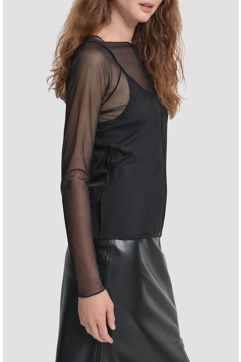 Exposed Seam Mesh Top, Alternate, color, BLACK