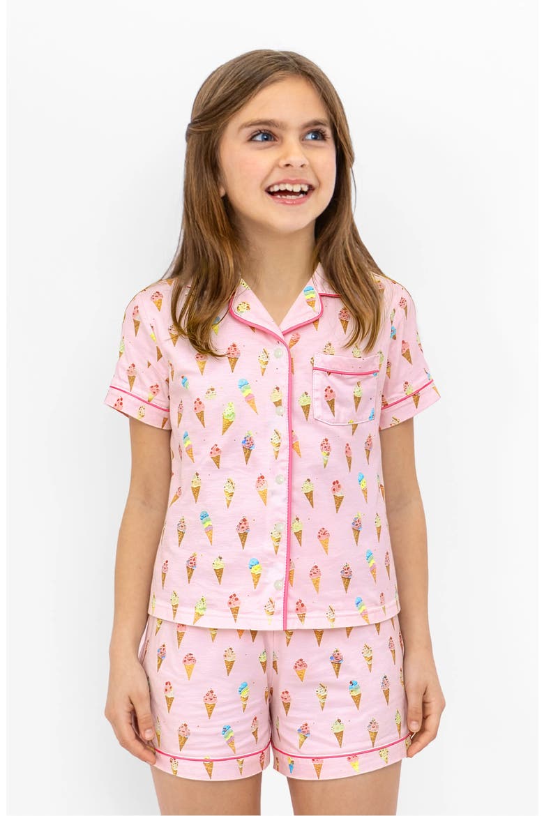 Ice Cream Print Short Sleeve Jersey PJ, Alternate, color, Pink Multi