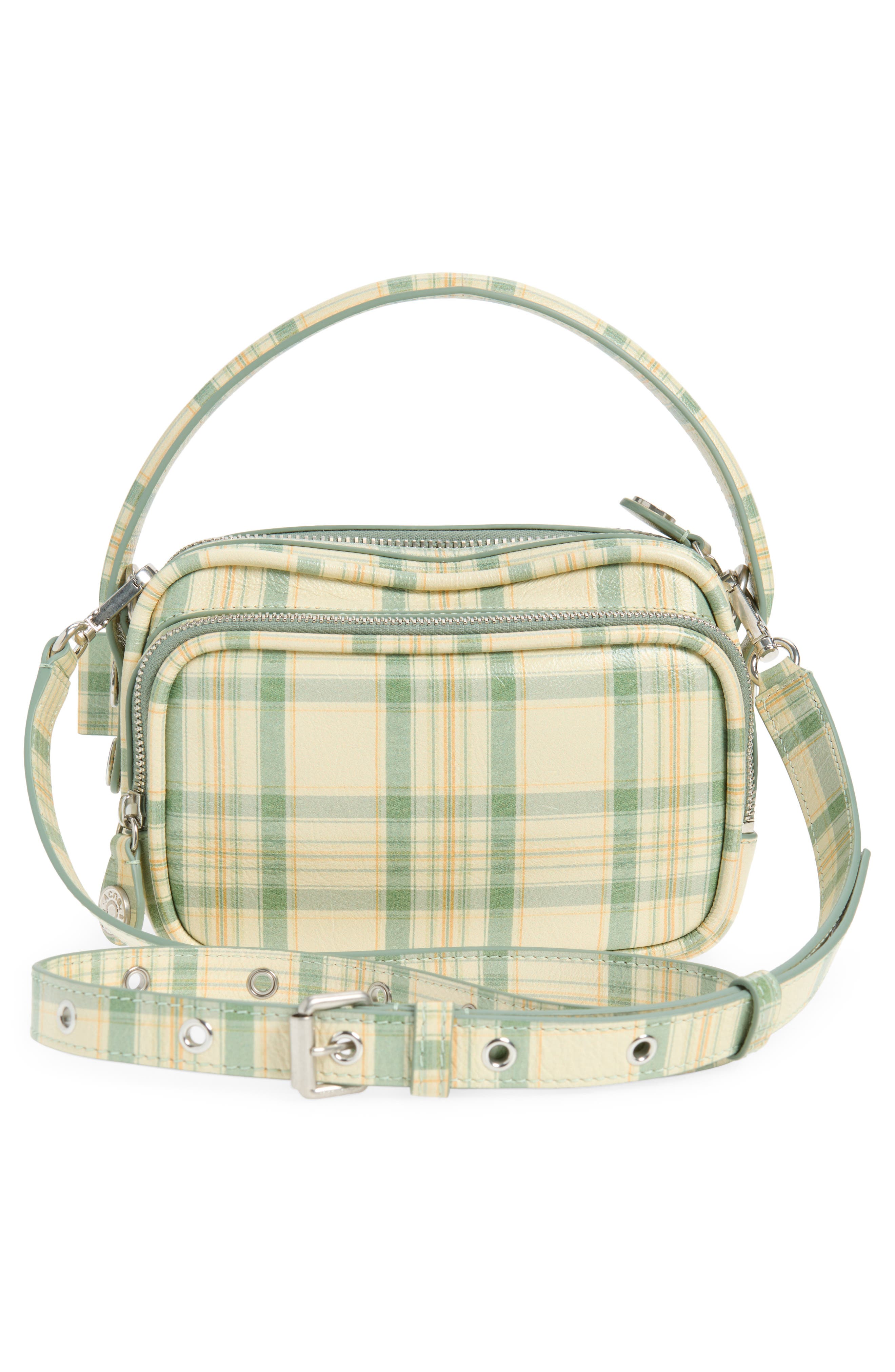 Acne Studios Camero Kit Check Crossbody Bag, Alternate, color, Green/ Orange