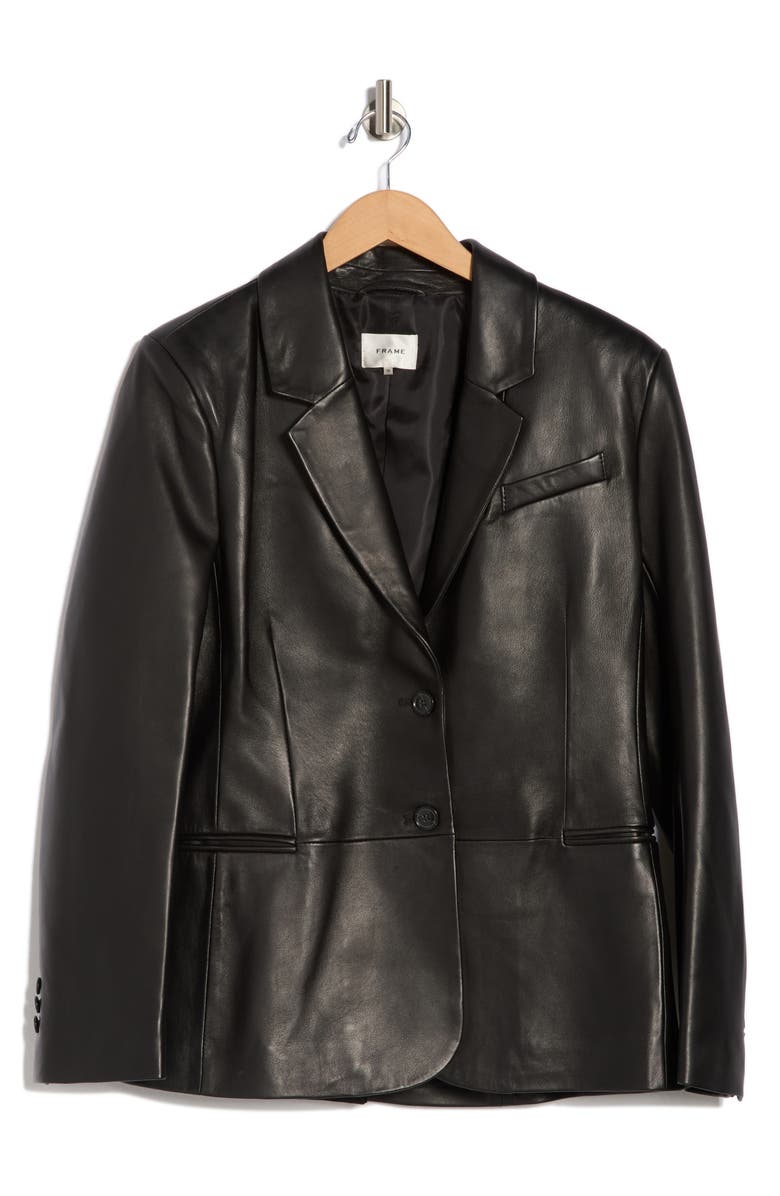 FRAME The Femme Leather Blazer, Main, color, Black