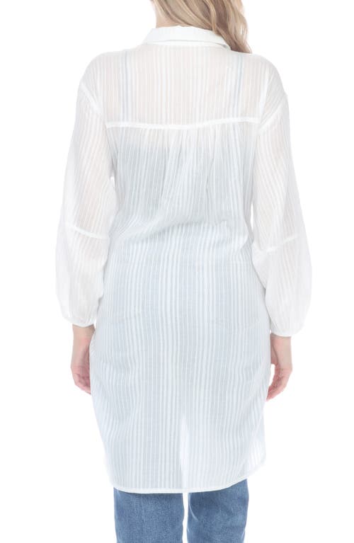 Rain And Rose Striped Slit Longline Button-up Shirt In White