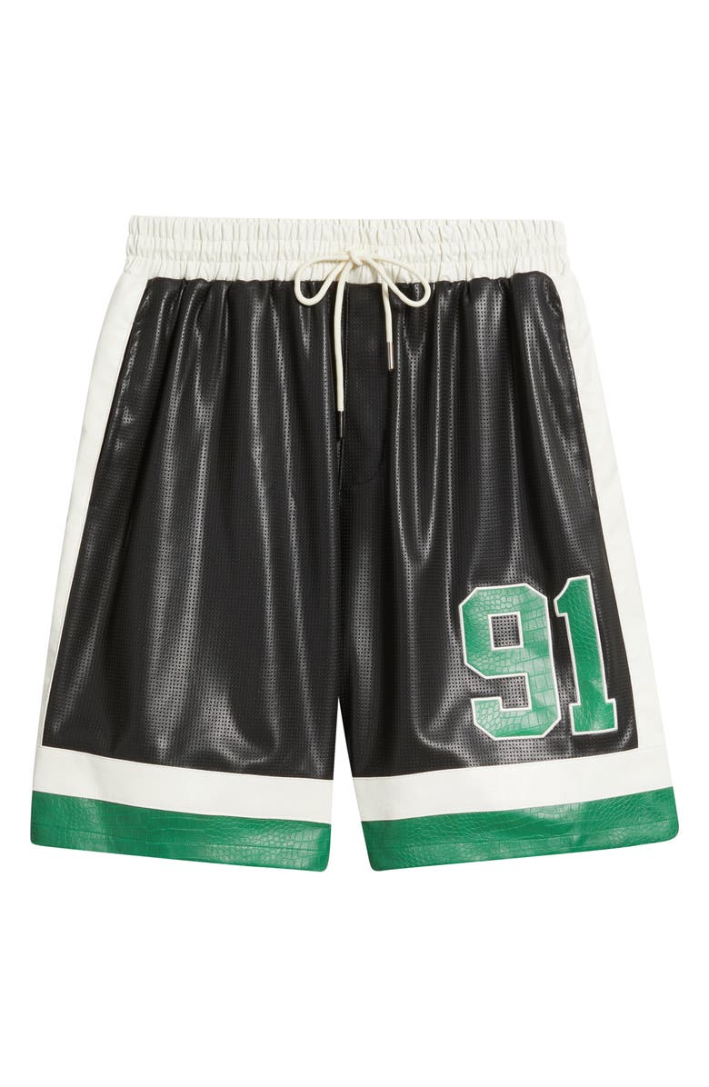 CRIMINAL DAMAGE Stadium Faux Leather Shorts, Alternate, color, Black/Green/White