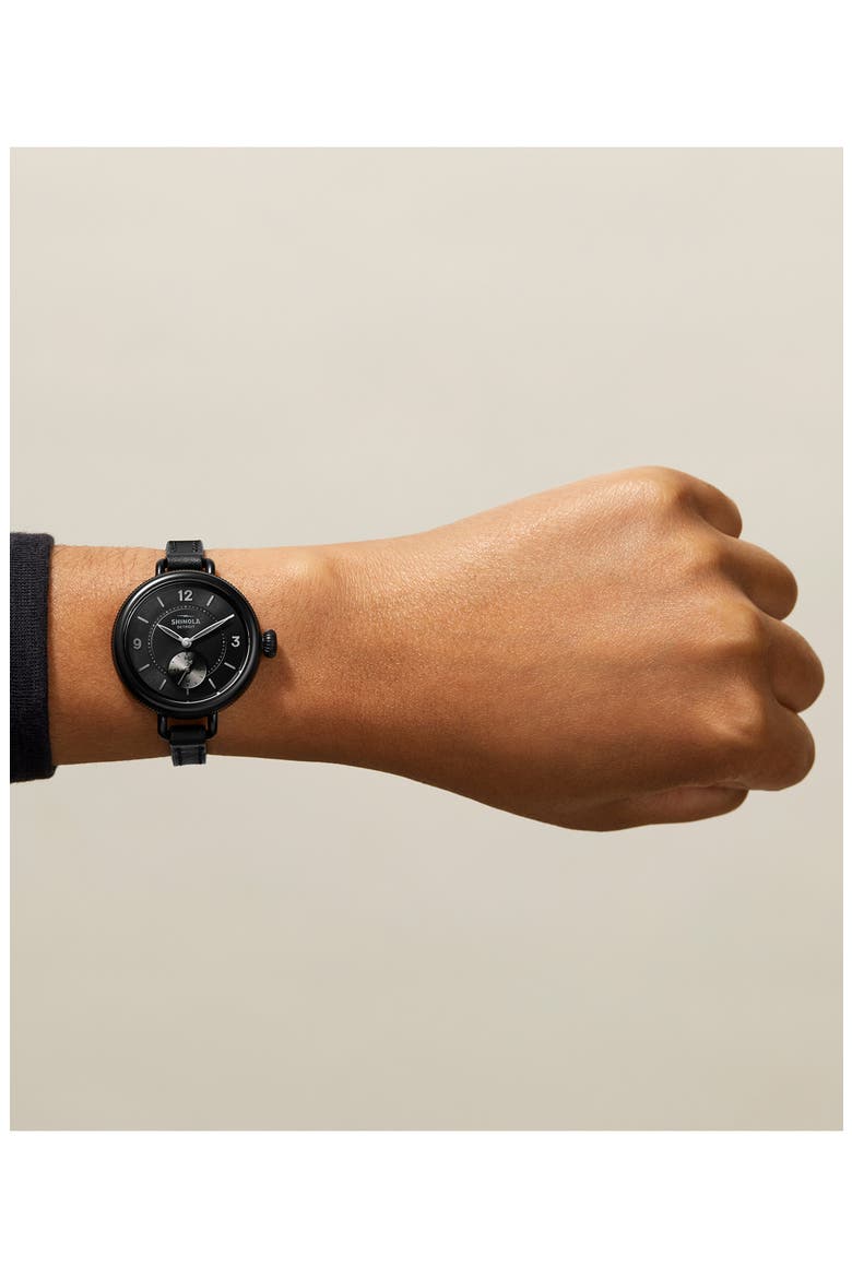 The Birdy Leather Strap Watch, 34mm, Alternate, color, BLACK