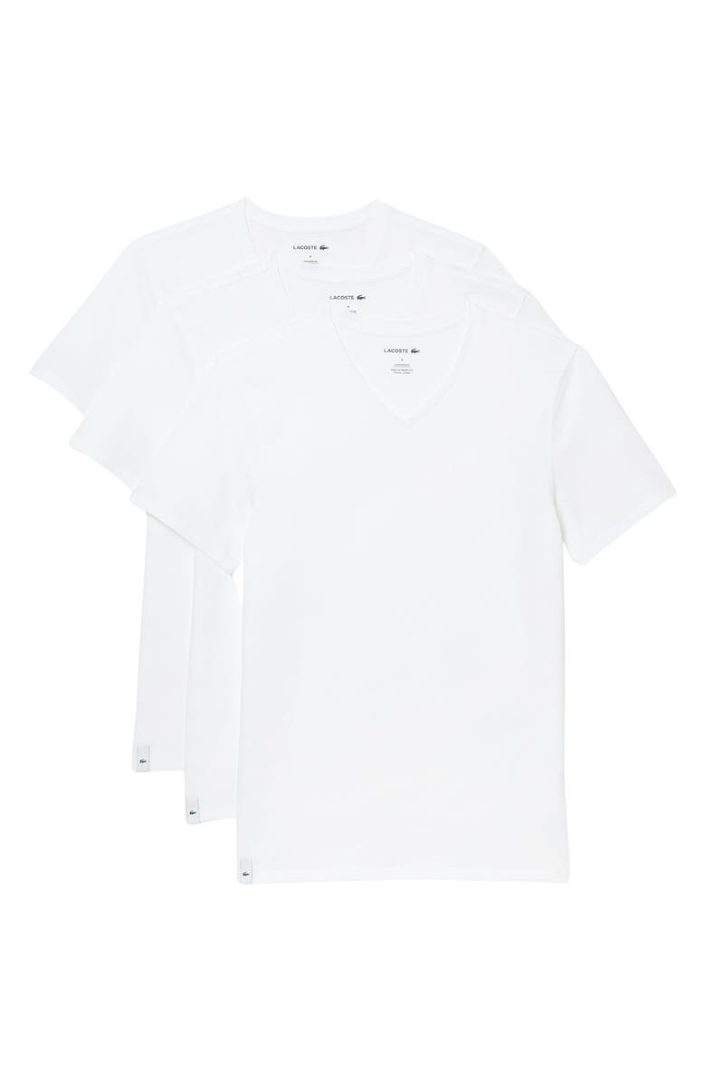Lacoste 3-Pack Essential V-Neck T-Shirts, Alternate, color, White