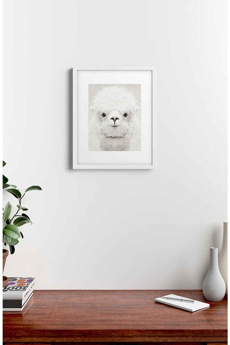Smiling Alpaca Framed Art Print, Alternate, color, BLACK-WHITE