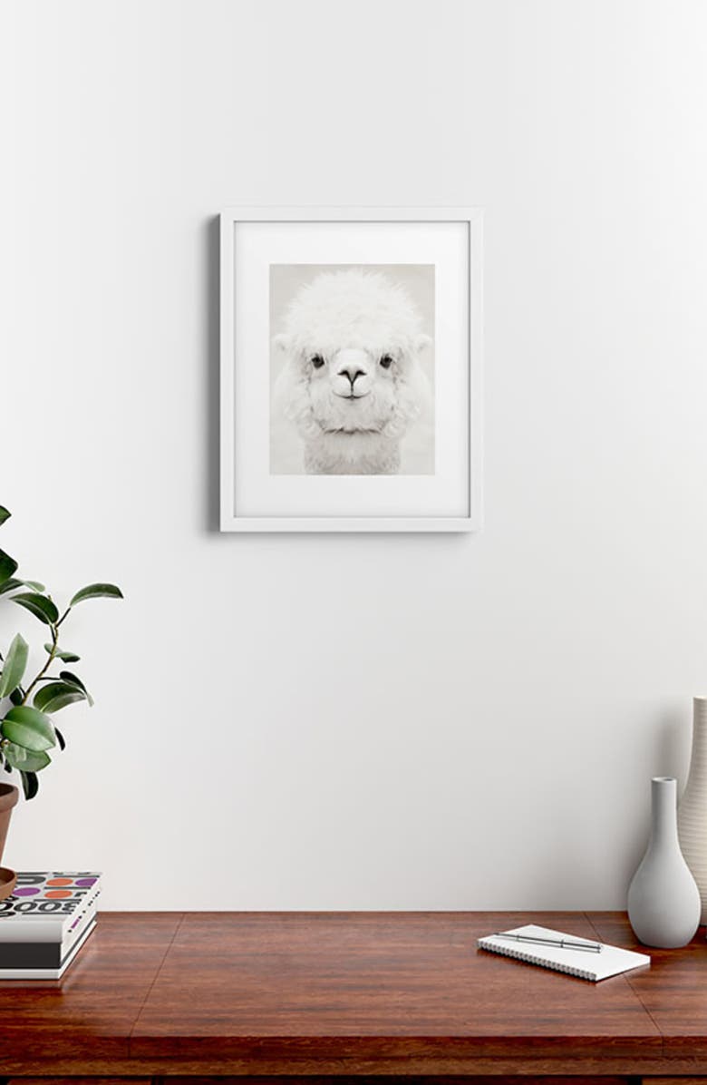 Deny Designs Smiling Alpaca Framed Art Print, Alternate, color, Black-White