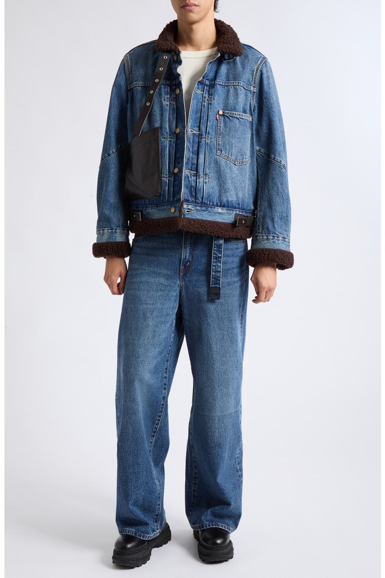 Sacai x Levi's® Denim Jacket with Leather & Faux Shearling Trim
