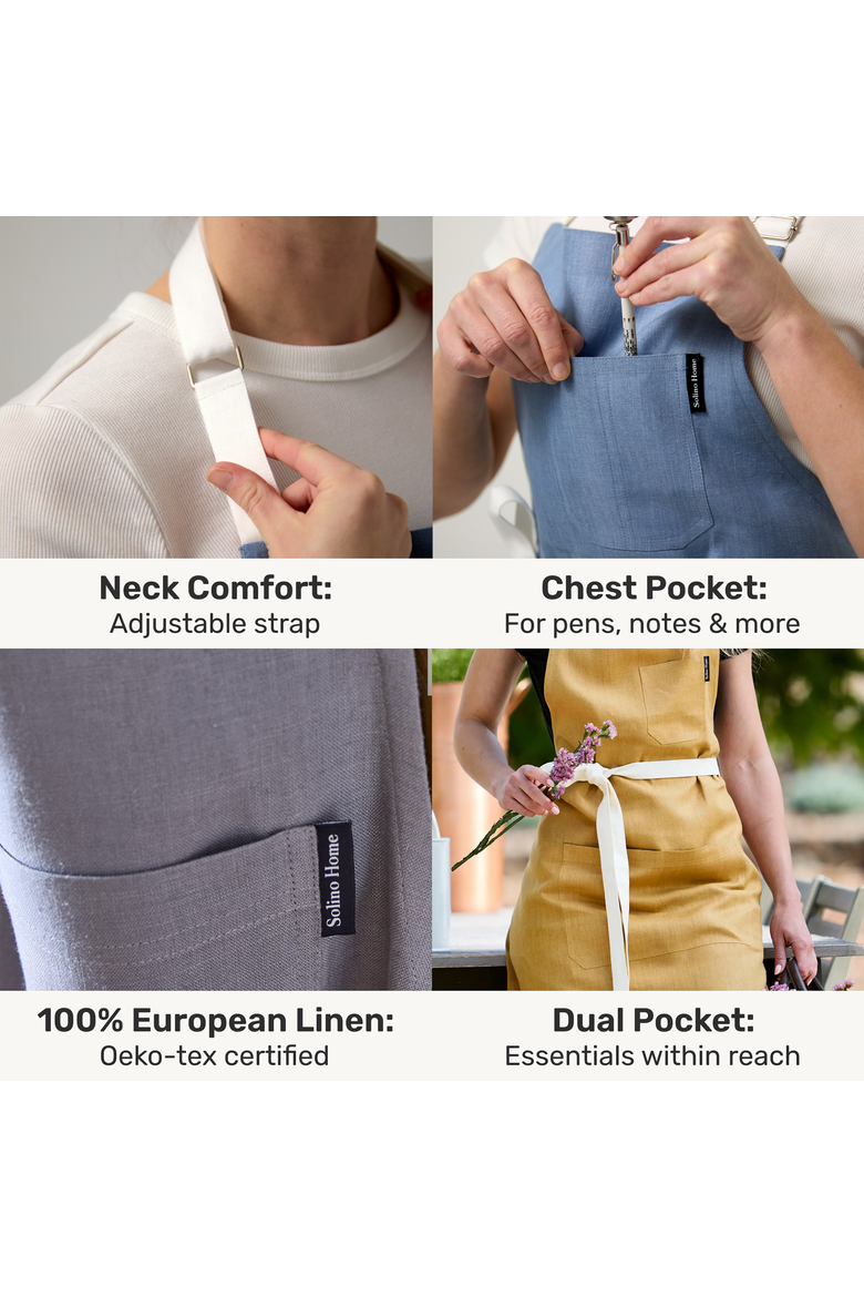 Classic Linen Bib Apron for Men & Women with Front Pockets, Alternate, color, Natural / Ivory