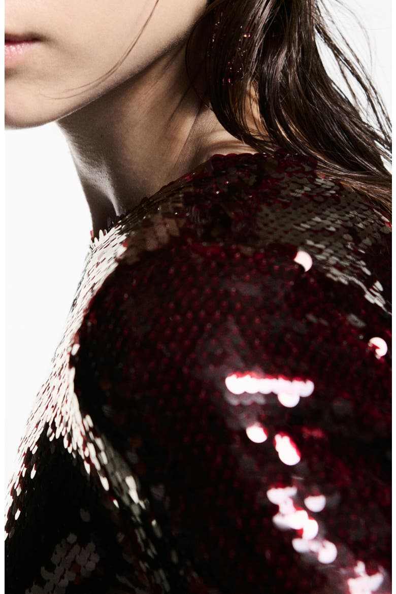 Scoop Back Long Sleeve Sequin Minidress, Alternate, color, MAROON